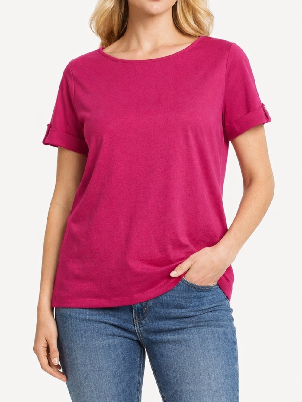 Michael Kors Pink Blouse Short Sleeve Crew Neck Relaxed Fit Top Womens Size L